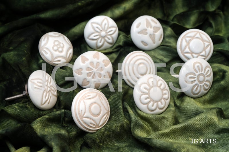 JGARTS 20 X Mix Vintage Look White Creame Creme Flower Ceramic Knobs Door Handle Cabinet Drawer Cupboard Pull - Image 5